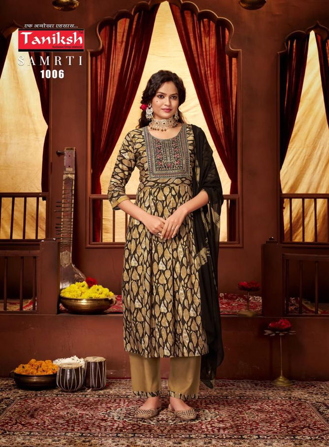 Tanishk Samrti Rayon Naira Cut Kurti With Bottom Dupatta Catalog
